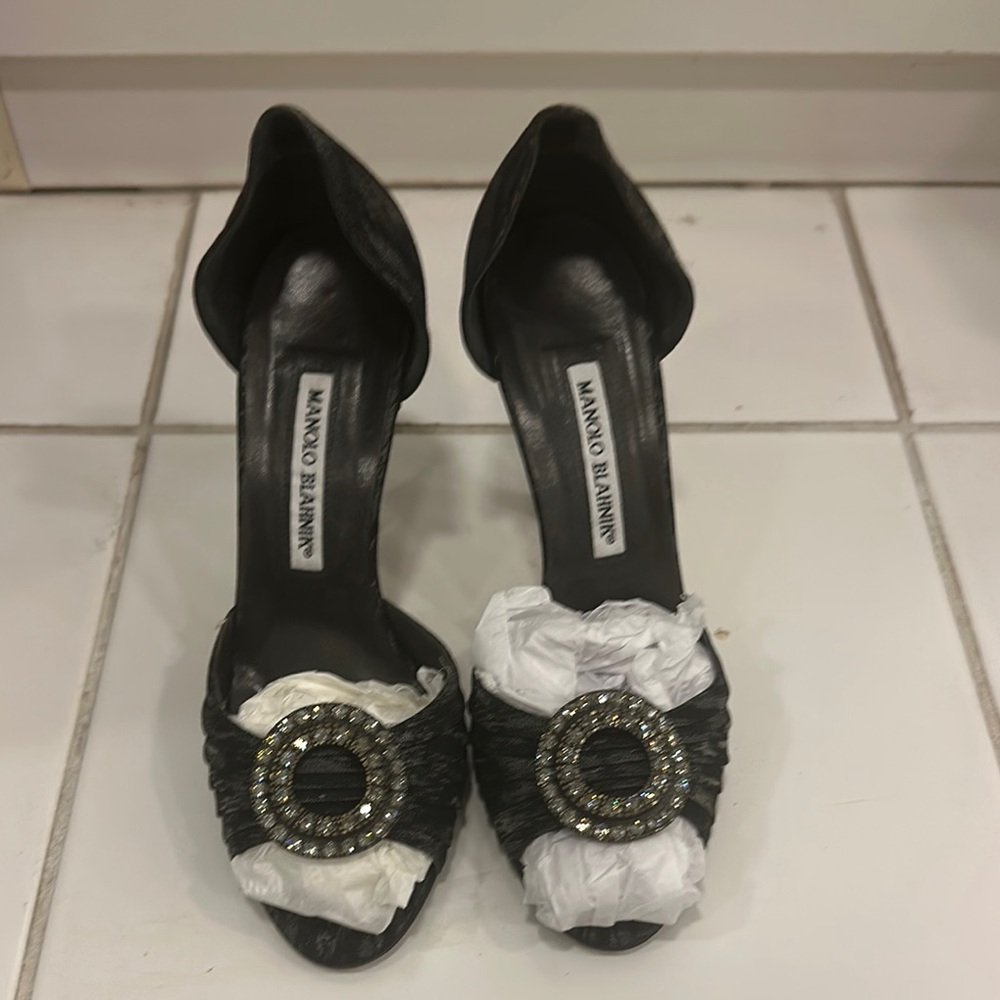 Manolo Blahnik Black Heels with Embellished Detail